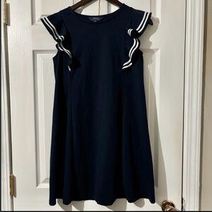 Polo by Ralph Lauren Blue and White Ruffled A-Line Dress FOR GIRLS size XL (16)